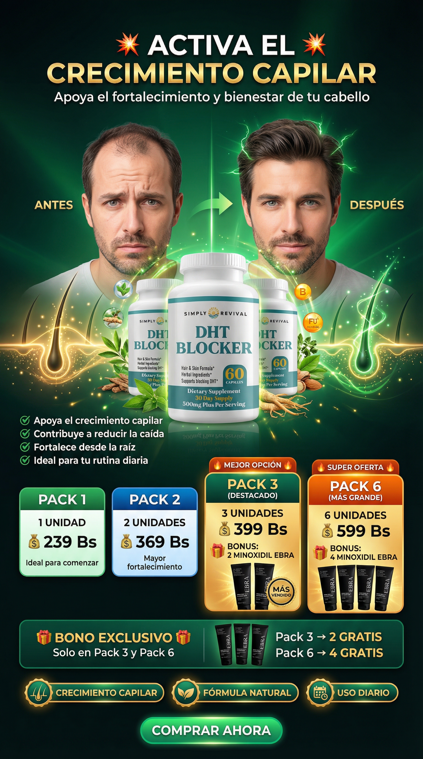 DHT BLOCKER - REACTIVA EL CRECIMIENTO DE TU CABELLO + MINOXIDIL EBRA