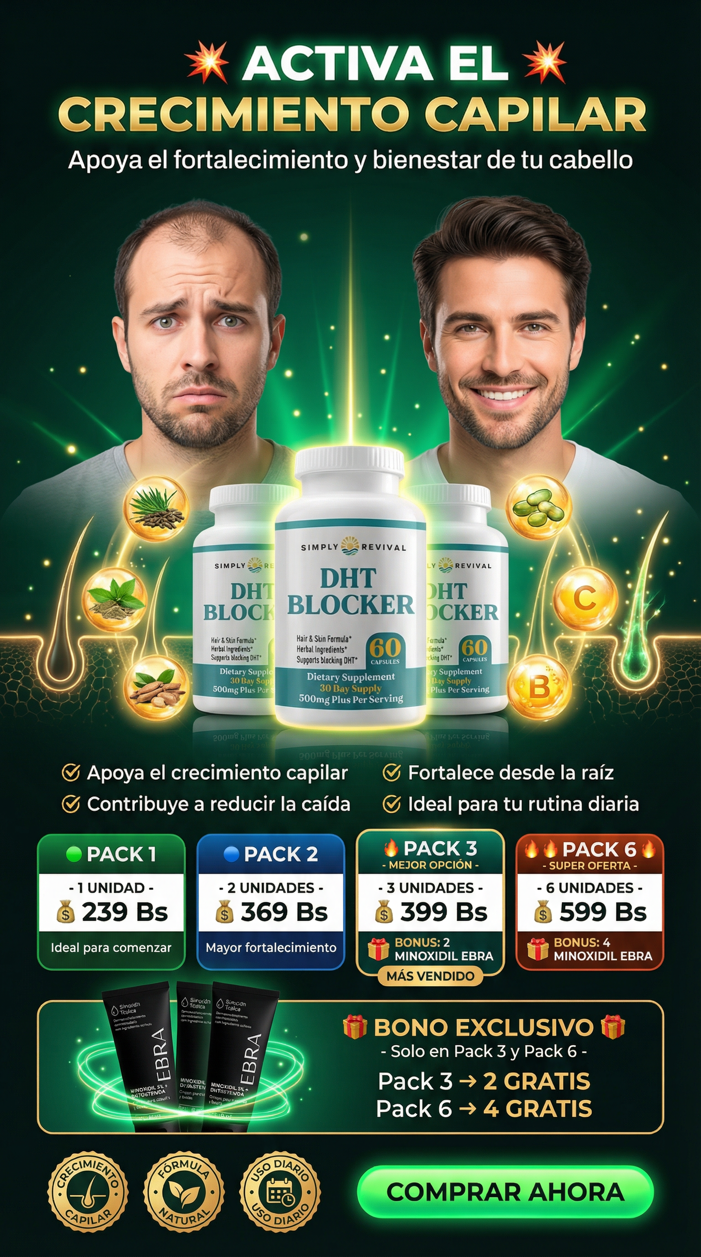DHT BLOCKER - REACTIVA EL CRECIMIENTO DE TU CABELLO + MINOXIDIL EBRA