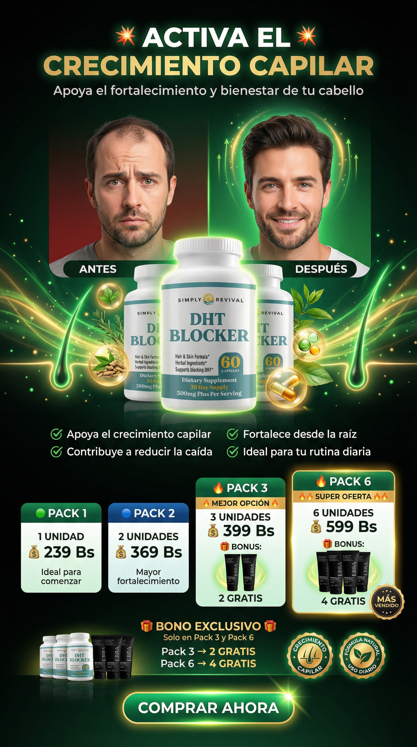 DHT BLOCKER - REACTIVA EL CRECIMIENTO DE TU CABELLO + MINOXIDIL EBRA