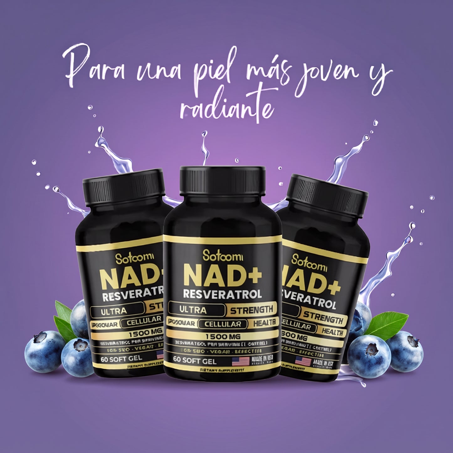 NAD + Resveratrol revitaliza tu cuerpo - Promo 3 frascos + regalo 2 tensor facial
